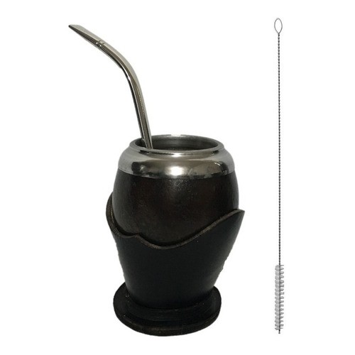 Kit Chimarrão Cuia Uruguaia Coquinho Bomba Inox Curvada Rosc