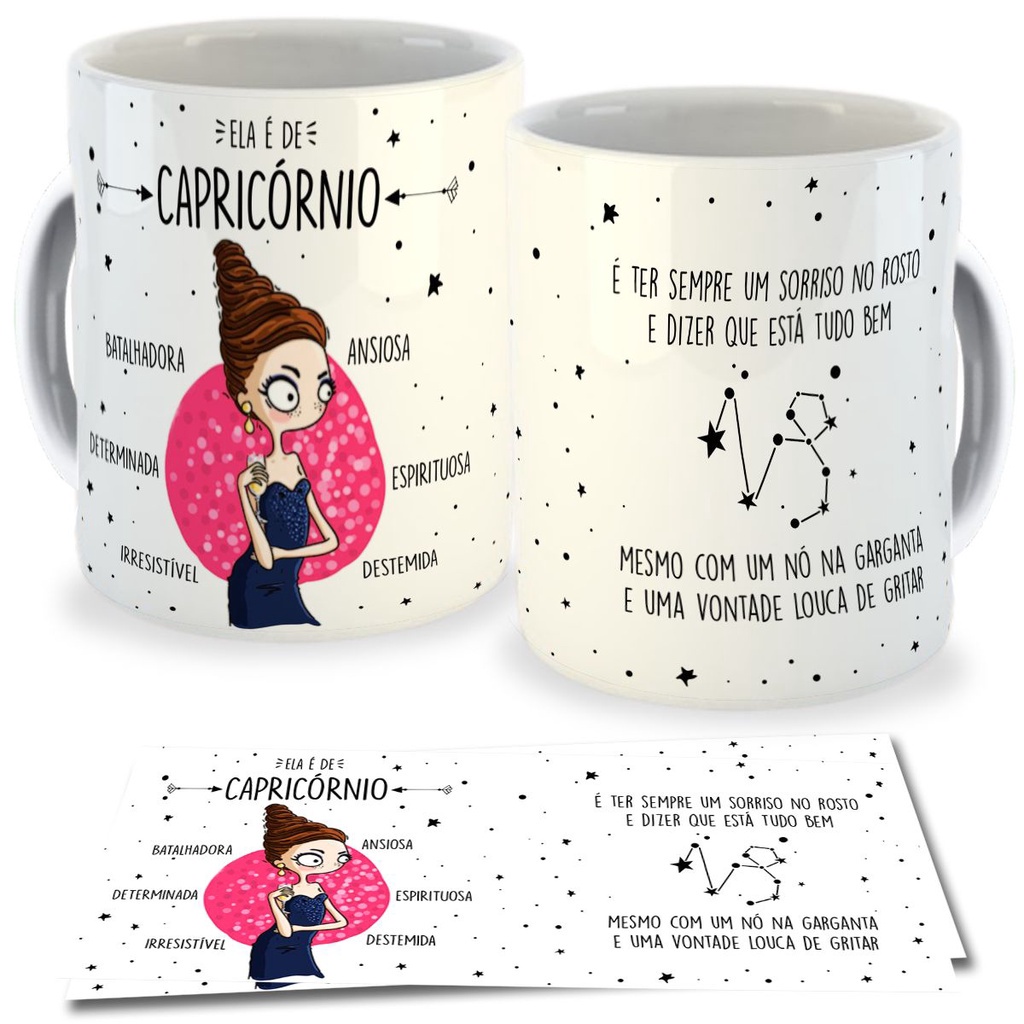 Caneca Capricórnio - Personalizada Signo com Nome Capricornio 22/12 a 20/01 Signos para Presente de Xicara Porcelana
