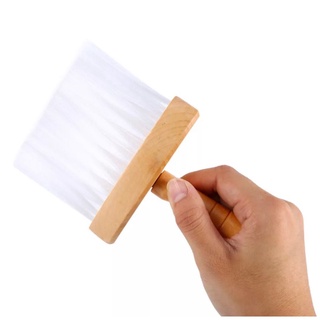 Escova para limpeza de cabelo e barba, espanador para pescoço e rosto, ferramenta de cabeleireiro com cabo de madeira