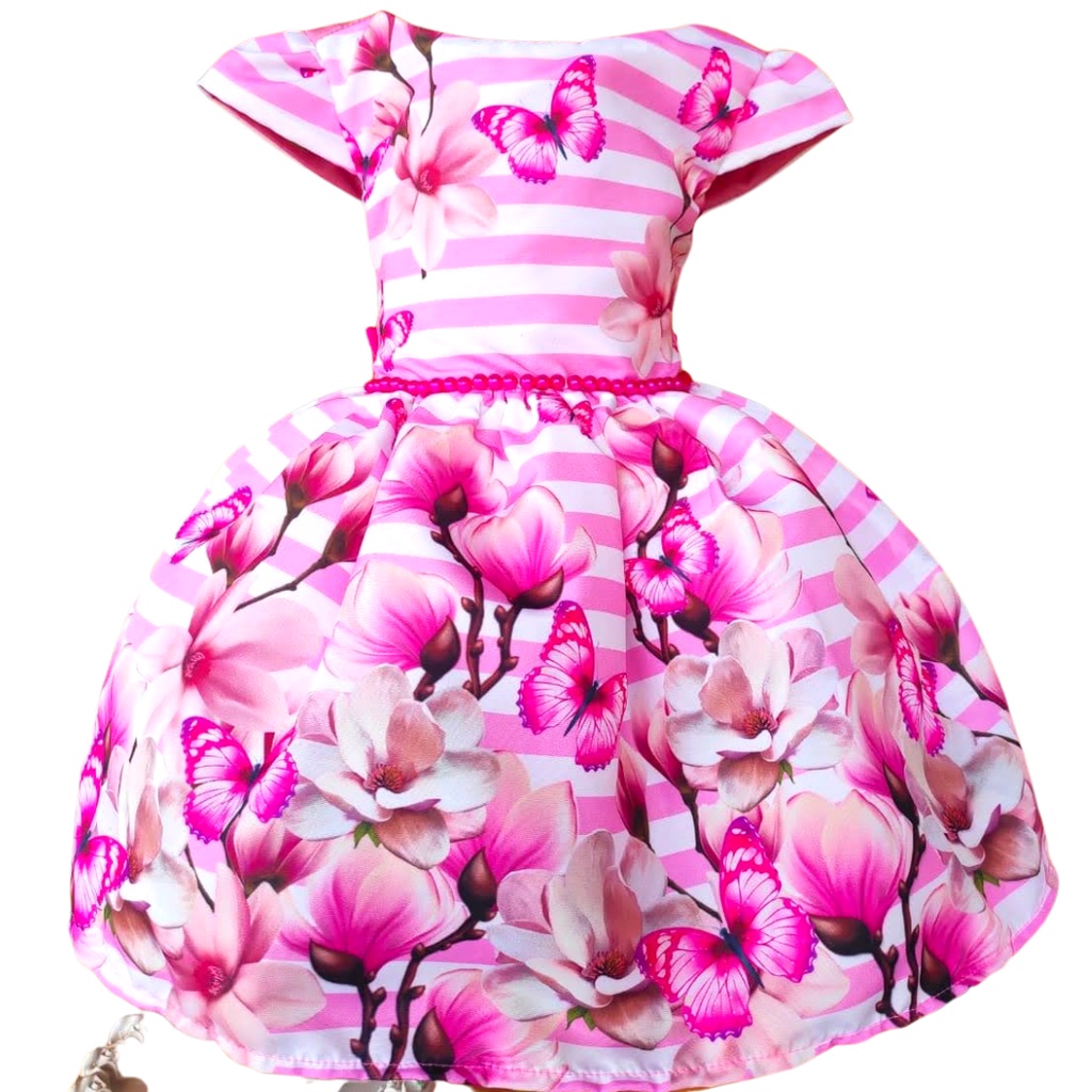 Vestido Infantil Floral  jardim encantado rosa feminino festa luxo aniversário 1 ano 2 anos barato promoção