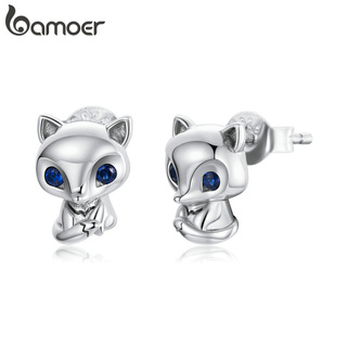 Bamoer Prata Real 925 Brincos Adorável Raposa Incrustada Zircônia Origanl Joias Para Mulheres Presentes Meninas