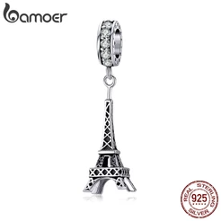 Bamoer Torre De Ferro Pingente Jóias Originais Pulseira DIY Acessórios Moda Feminina 925 Prata