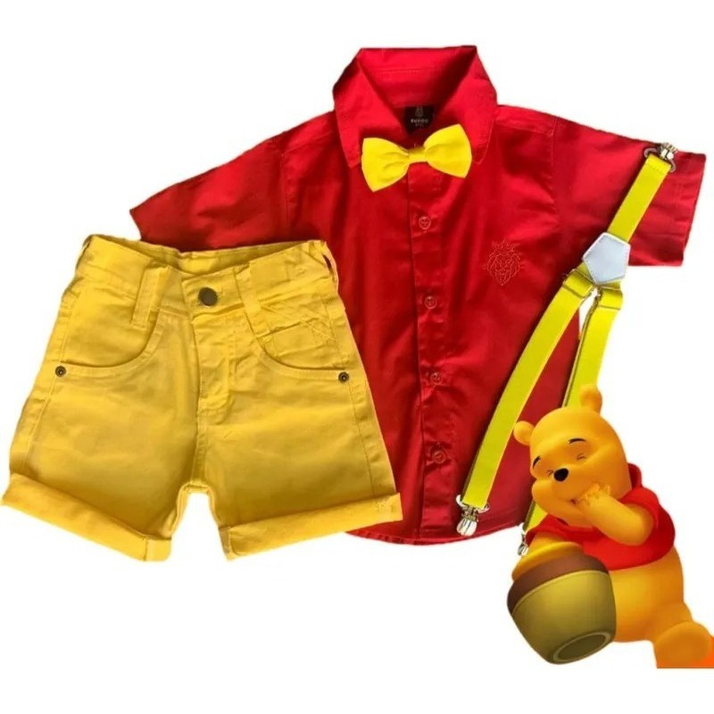 Roupa Urso Pooh Infantil Aniversários Festas Menino Bebe