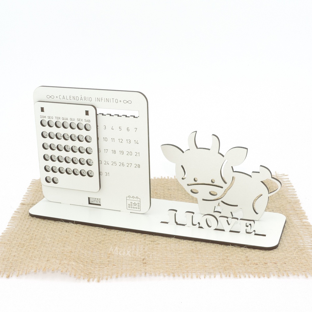 5 Calendário Infinito Personalizado Mdf Branco - Boi