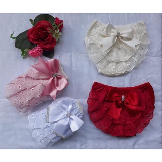 Kit 03 Calcinhas Bunda Rica Bebê Bordado Inglês Luxo | Tapa Fraldas FruFru