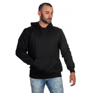Moletom Masculino Com Capuz e Bolso Liso Sem Estampa Canguru