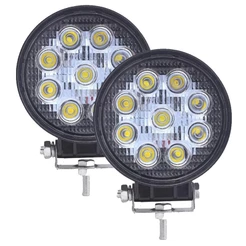 Par de Farol de Milha LED Branco 9 Leds Redondo Universal 27W 12/24V 6000K Bivolt