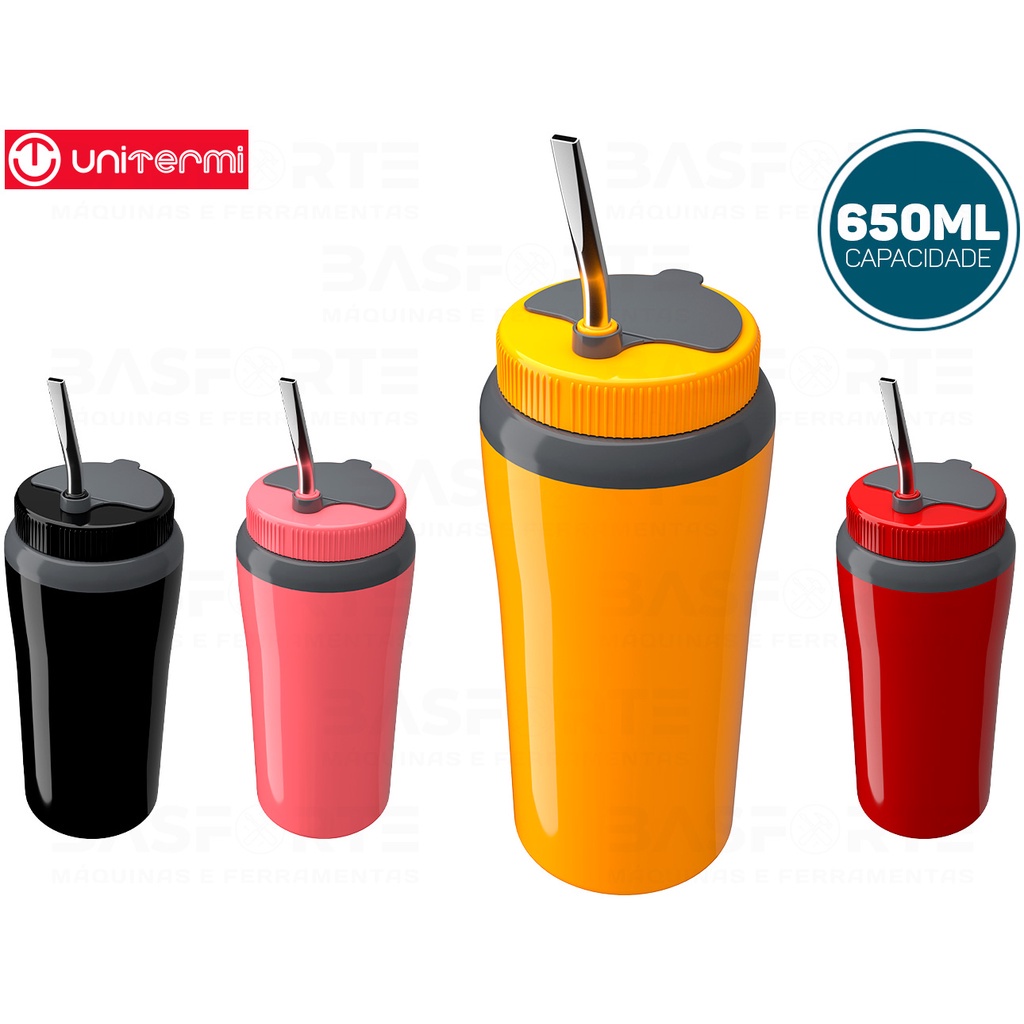 Copo Térmico Tereré 650ml Com Tampa e Bomba Canudo Inox Metálico Para Terere Água Gelada U...