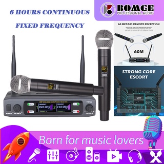 Microfone Sem Fio Profissional UHF Dual Canal Conjunto De Karaokê Metálico Portátil , 6 Horas Contínuo , Frequência Fixa , Para Cantar , Festa Em Casa , Igreja