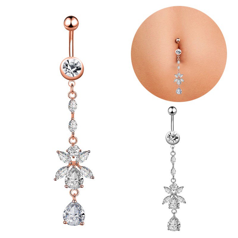 1 Pc Nova Zircon Moda Aço Inoxidável Cirúrgico Piercing Flor Pingente De Umbigo Botão Anéis Barriga Corpo Jewely em Oferta na Shopee