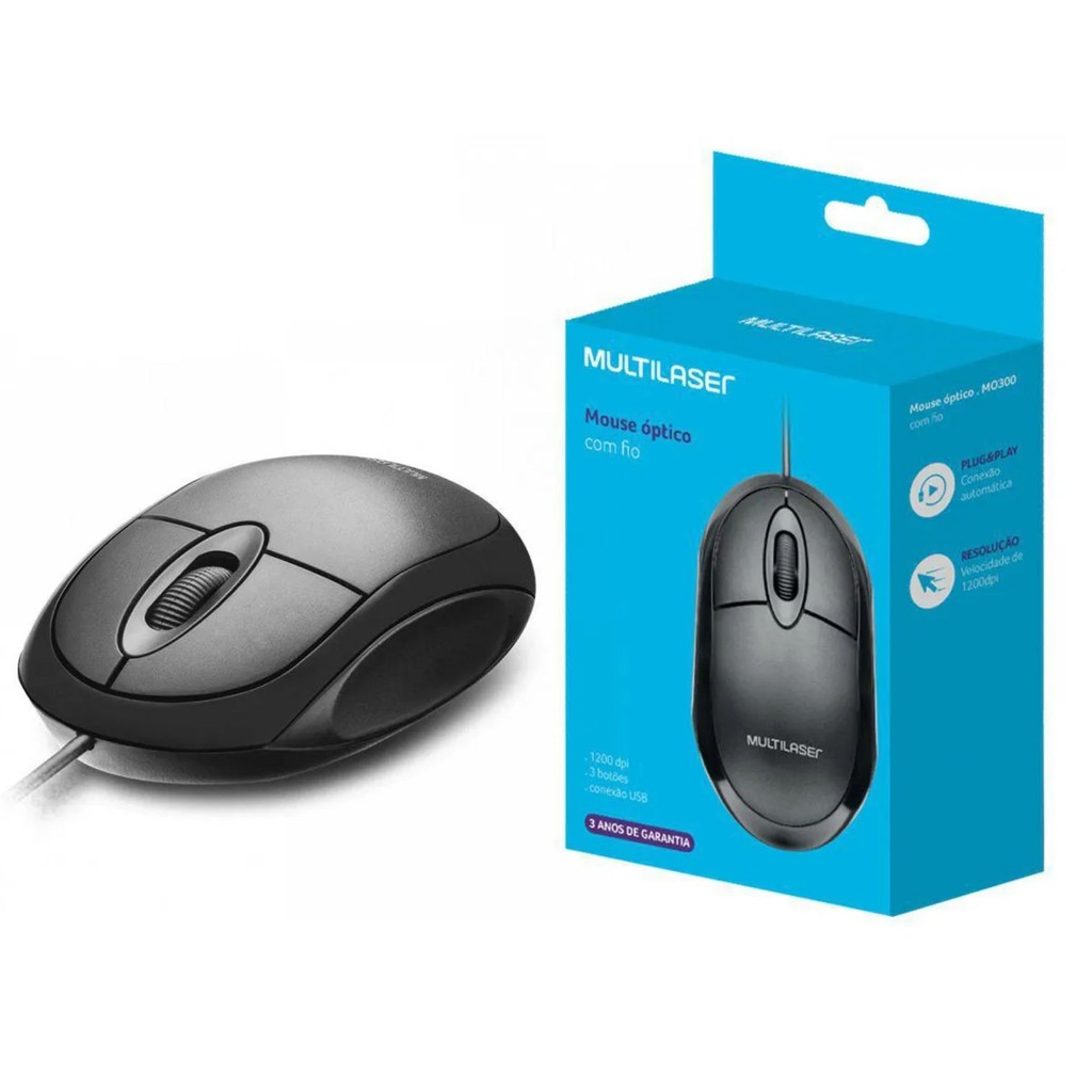 Mouse Com Fio Para Computador Notebook Preto Multilaser