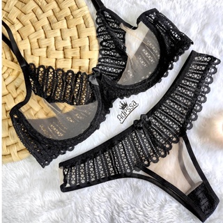 Conjunto Lingerie Rebeca invisível Neon Luxo Calcinha e Sutiã Sexy Transparente CJTR014 em Oferta na Shopee