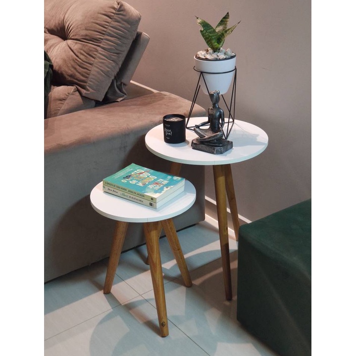 Conjunto 2 Mesinhas Pé Palito Tripé Retrô De Canto Mesas Apoio Lateral Promoção Decora Lar Doce Lar