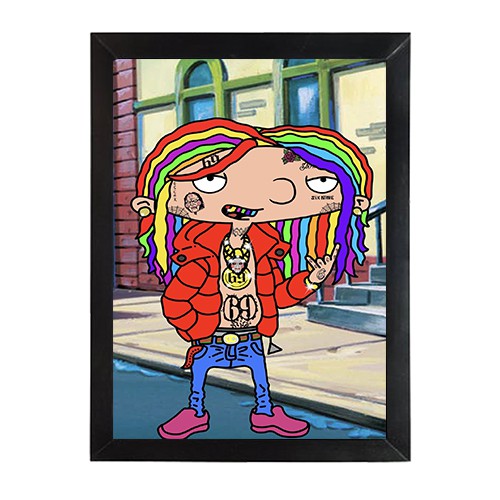 Quadro decorativo Arnold Tekashi 6IX9INE Rapper Internacional cabeça de bigorna Rapper  Gangster