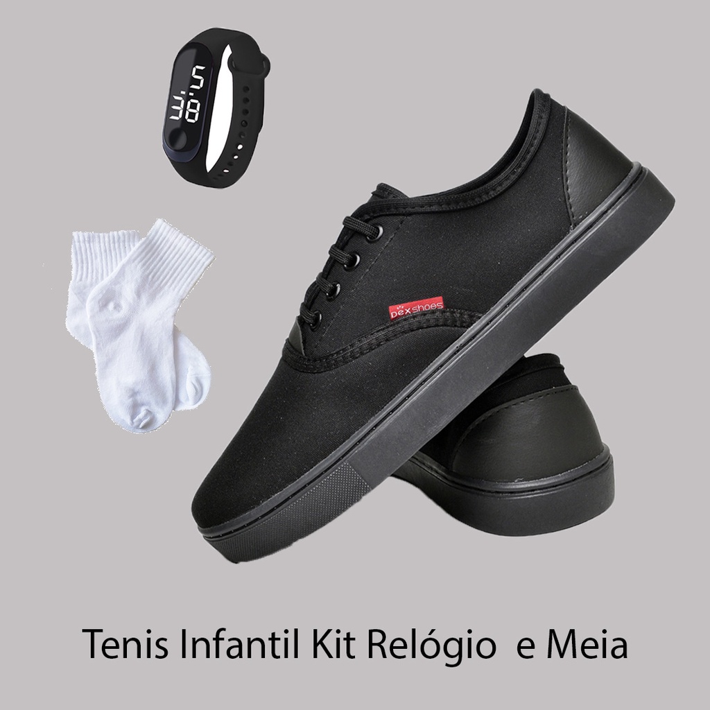 Tênis Masculino Infantil Juvenil Dex Cano Baixo Casual do 27 ao 36 com Relógio Digital e Meia