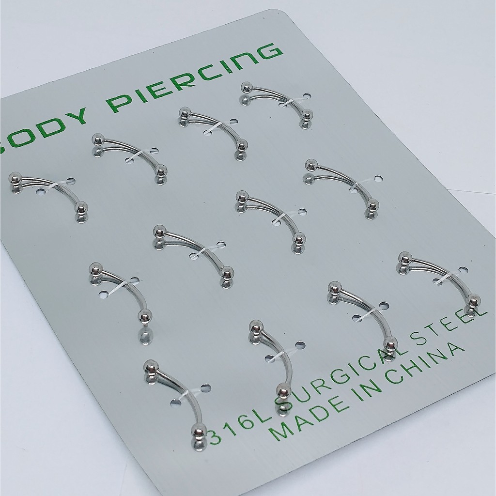 Piercing intimo 16mm tipo sobrancelha bananinha curvo aço prata kit com 12 unidades unissex