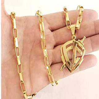 Cordão Banhado Ouro 18k Modelo Tijolinho 6mm Com Pingente Fé