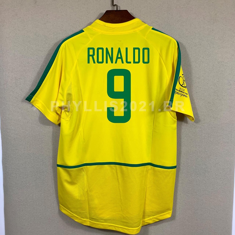 Camiseta De Futebol Retro 2002 Brasil RONALDINHO KAKA ROBERTO CARLOS CAFU