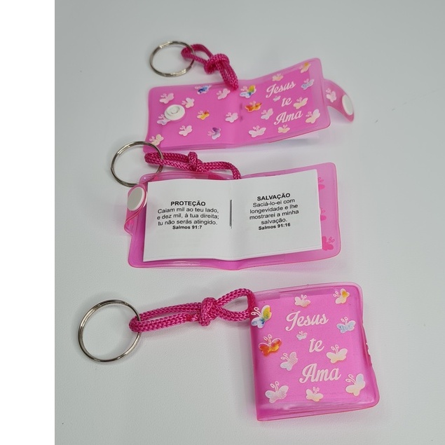 Chaveiro Evangélico Bíblia, Infantil. Jesus Te Ama. Dúzia c/ 12 peças. Borboleta Rosa em Oferta na Shopee