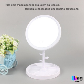 Espelho Led Com Porta Maquiagem USB de Luzes Cosmetic Mirror Forma Redonda