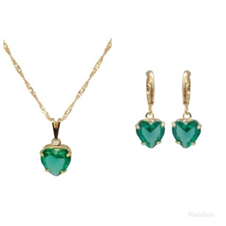 Conjunto colar + Brinco Pedra Verde Oliva Folheado Ouro 18k Antialérgico