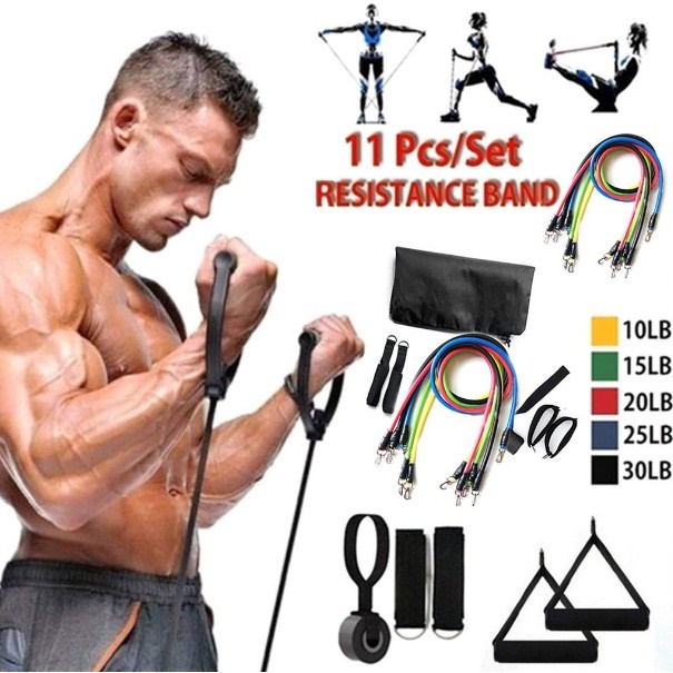 Kit Elástico Extensor 11 Itens Musculação Funcional Em Casa