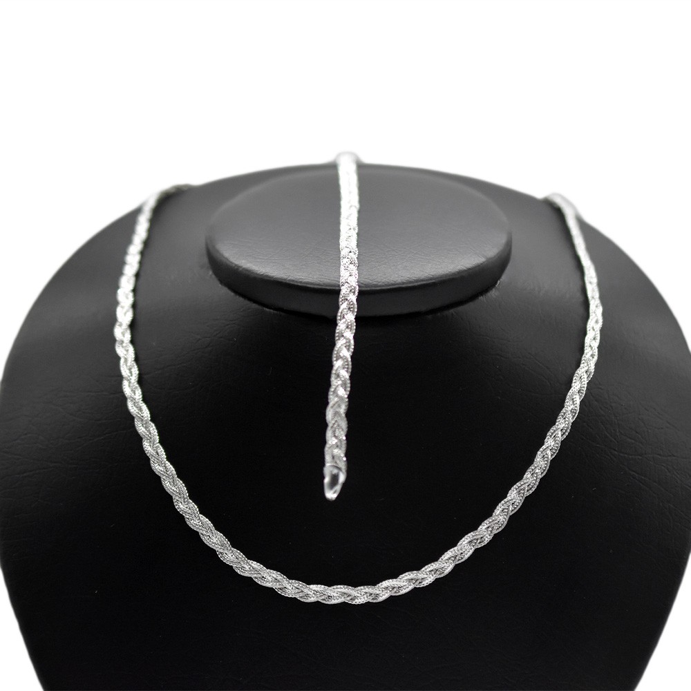 Kit Conjunto Colar Corrente Cordao Gargantilha + Pulseira Trançada 3 Fios Banhada a Prata 925 em Oferta na Shopee