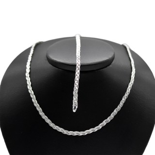 Kit Conjunto Colar Corrente Cordao Gargantilha + Pulseira Trançada 3 Fios Banhada a Prata 925