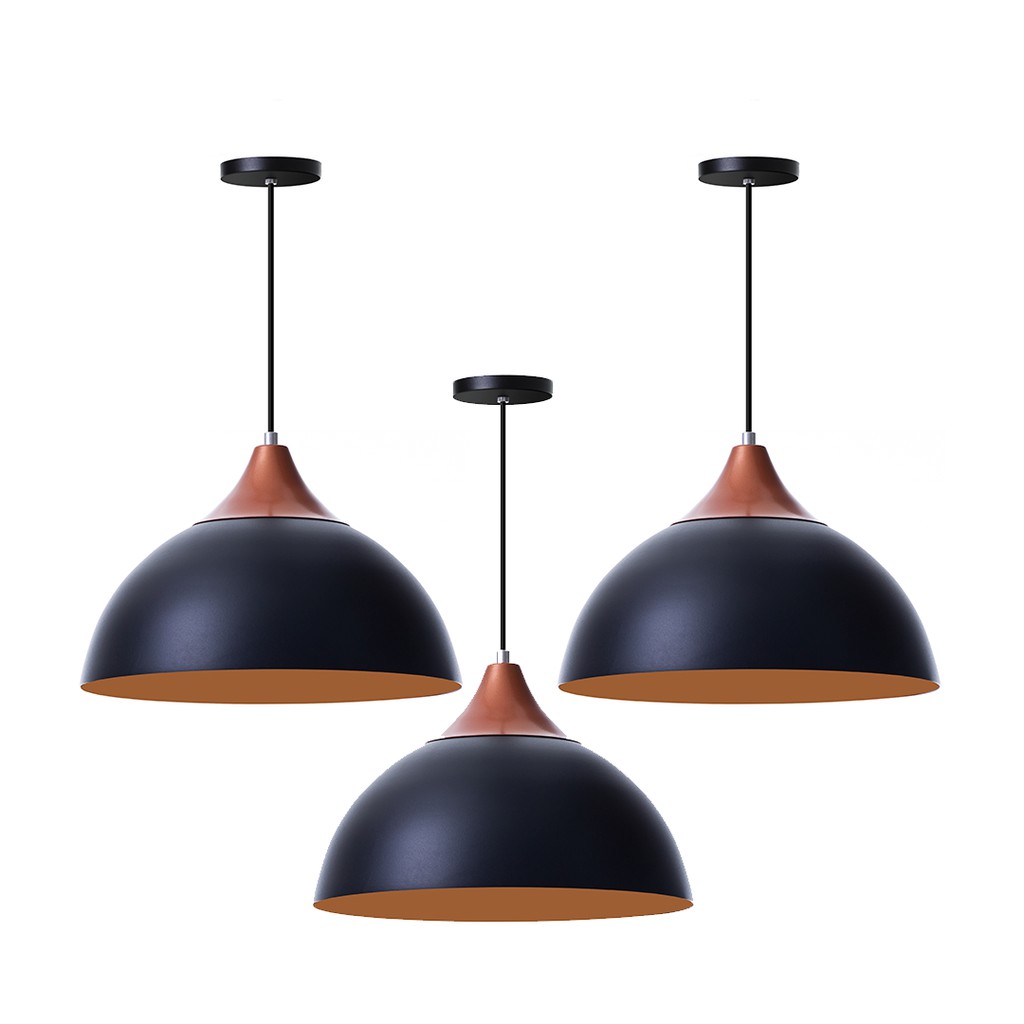 Kit 3 Lustres Pendente Meia Lua 30 cm Com Chapeu Aluminio Decoraçao
