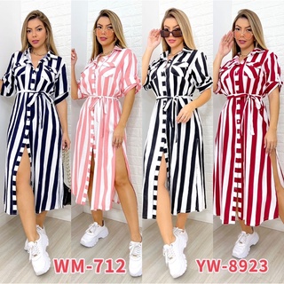 vestidos longo feminina aberto ao lado listrado com duas bolso/high YW8923 /WM712