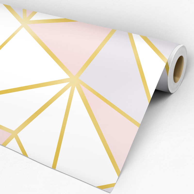 Papel de Parede Adesivo Geométrico Triângulos Zara Rosa, Lilás e Dourado GFC-ZARA-6