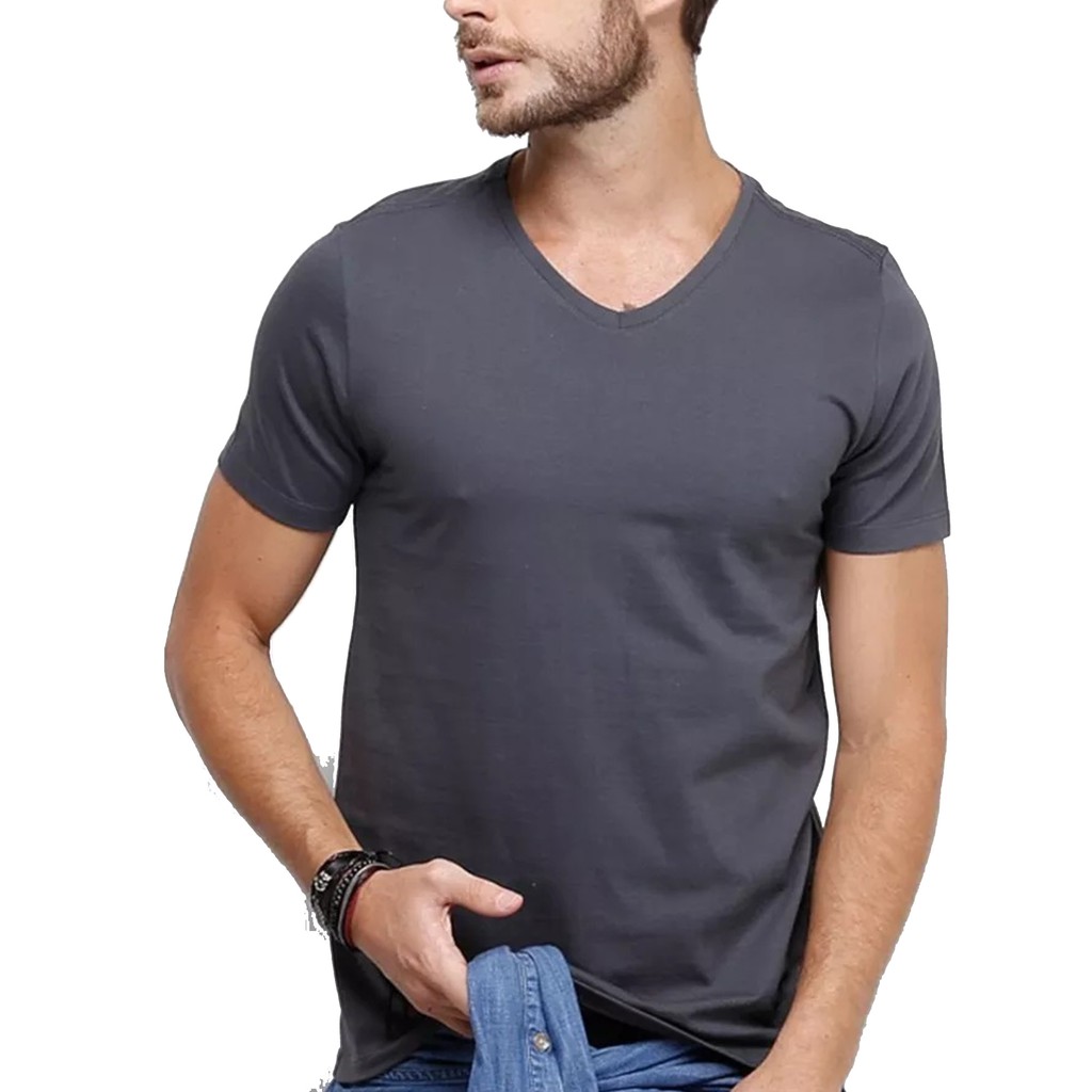 Camiseta Gola V Masculina Lisa 100% Algodão Básica Camisa Blusa Camisa Atacado Fio Penteado 30.1 Lisa Uniforme