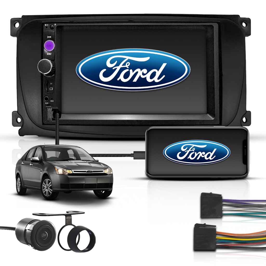 Kit Central Multimídia 2 Din 7 Polegadas Ford Focus 2009 a 2013 Bt Espelhamento