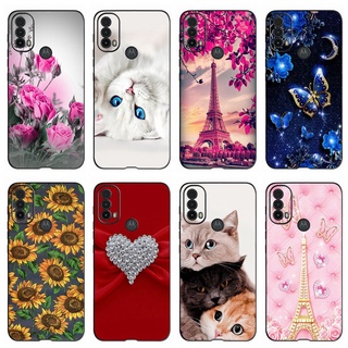 Capa Flexível De Silicone Preta Com Estampa Fofa Para Motorola MOTO E40/E30/e20/4G/E 40/30 XT2155