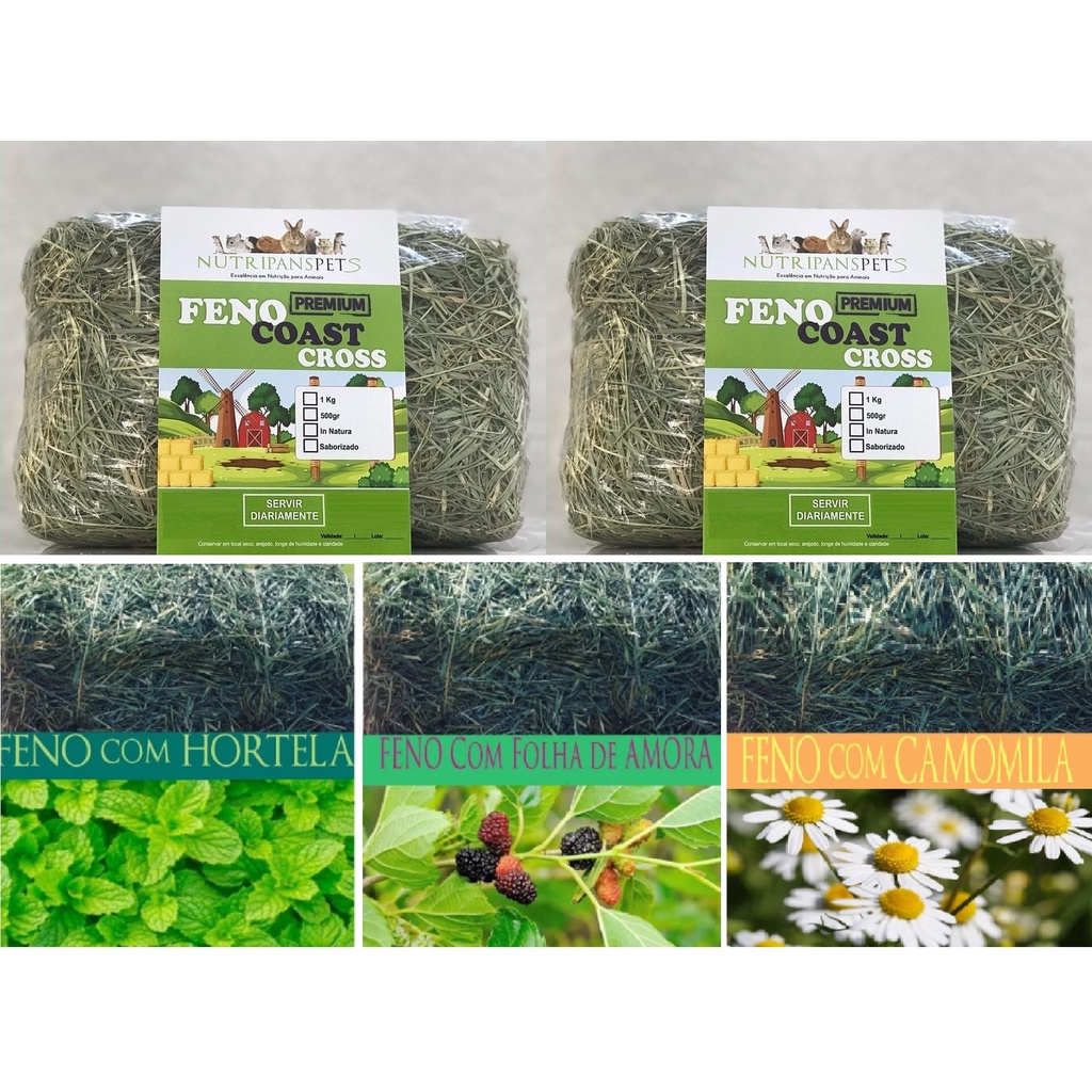 2kg Feno Coast Cross Premium 1 Mix 4 Pinhas Coelhos, Chinchilas, Porquinho da Índia, Hamister, Gerbis, Lebre