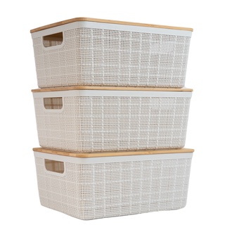 Kit 3 caixas organizadoras com tampa de bambu multiuso 4L brancas - Oikos