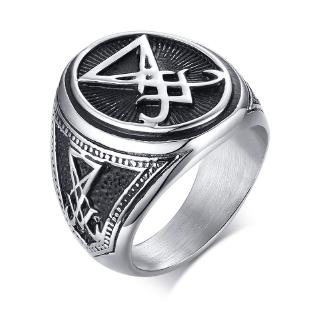 Vnox Stainless Steel Rings for Men Sigil of Lucifer Seal of Satan Devil Demon Symbol Jewelry with Gift Bag