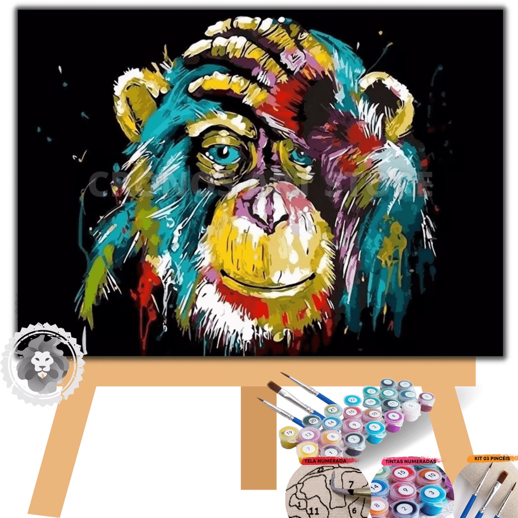 Pintura Numerada Terapêutica Kit Completo Modelo Macaco Shopee Brasil 2098