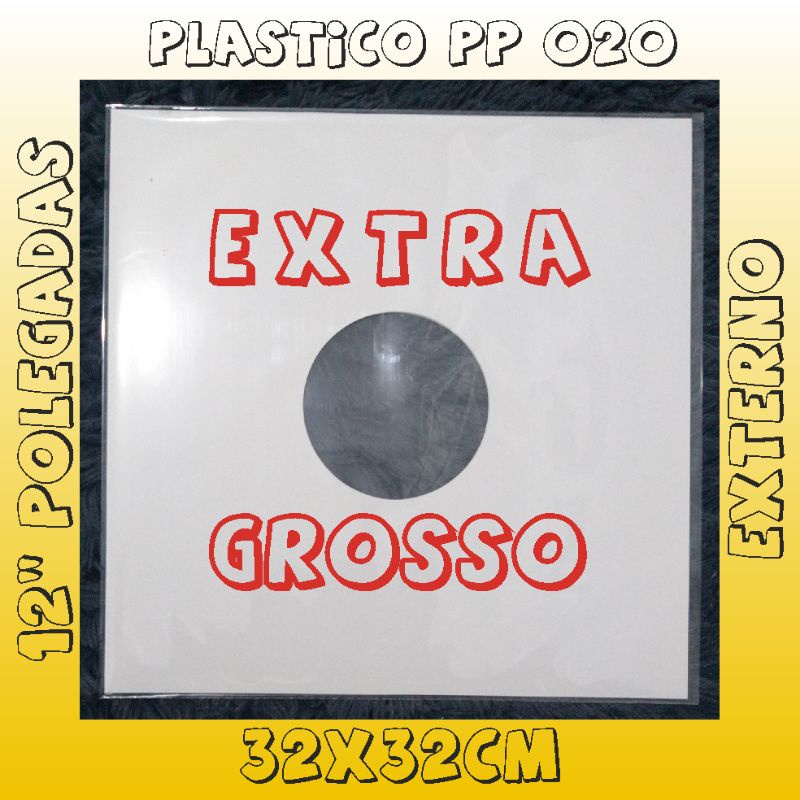 50 Plásticos 32x32cm p/ Disco de Vinil 12 Polegadas (EXTERNOS) 0,20 LP EXTRA GROSSO