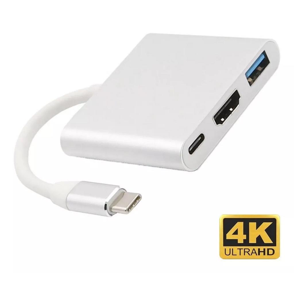 Adaptador Entrada Tipo-C para HDMI c/USB3.0 e USB-C