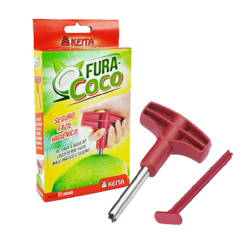 Fura coco furador manual perfurador água de coco pratico e fácil 1 peça resistente aço inox plástico