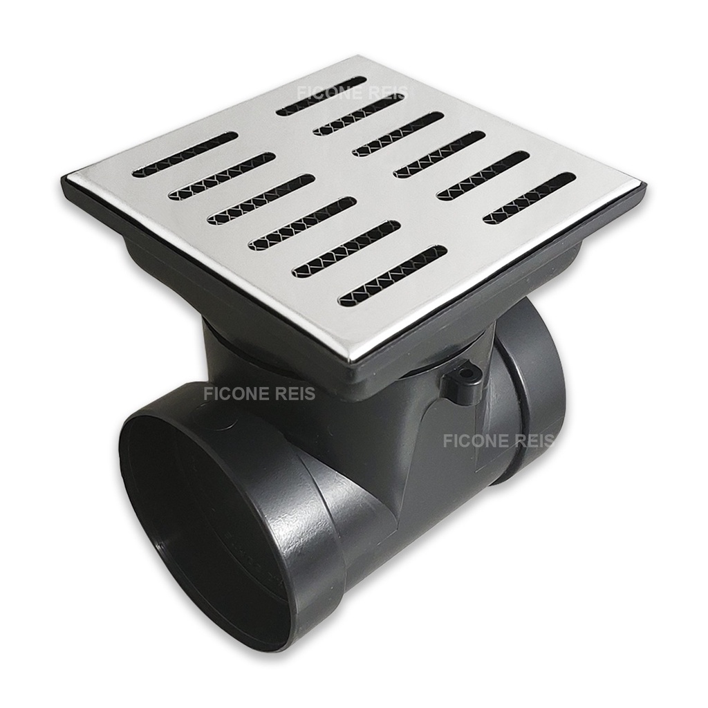 Ralo 15x15 Quintal com Coletor Saída Lateral  Difusor Tubo 100mm e Tela Anti Insetos - Ficone Decor
