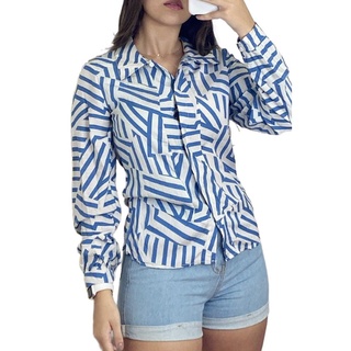 Camisa Abstrato manga longa com botão nova primavera e outono