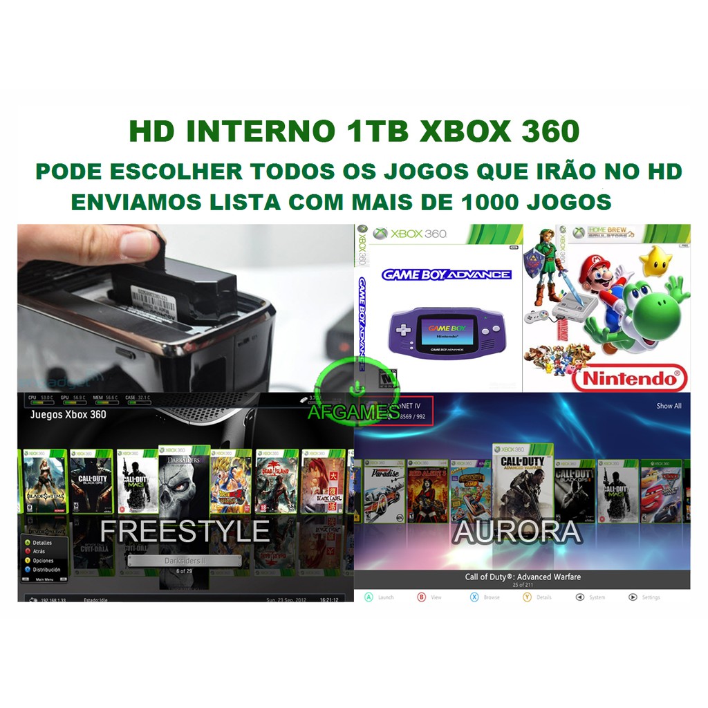 HD INTERNO 1TB XBOX 360 RGH COM 400 JOGOS