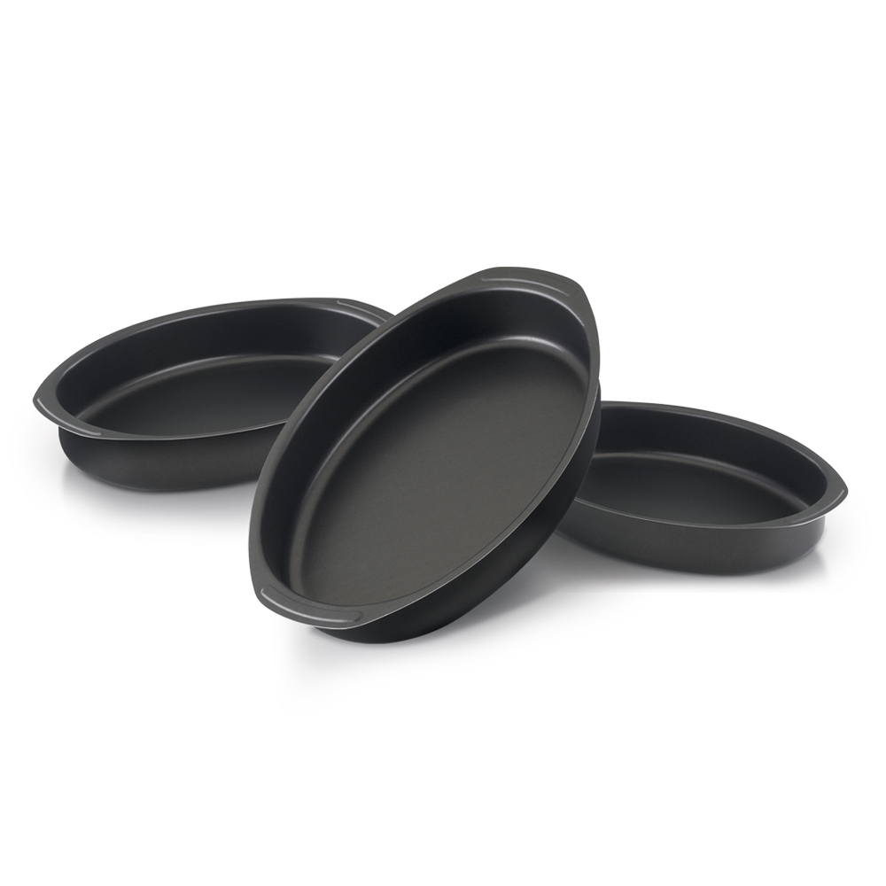 Jogo De Assadeiras Oval Oblonga 3 Peças Preto Nacional - Home & Living