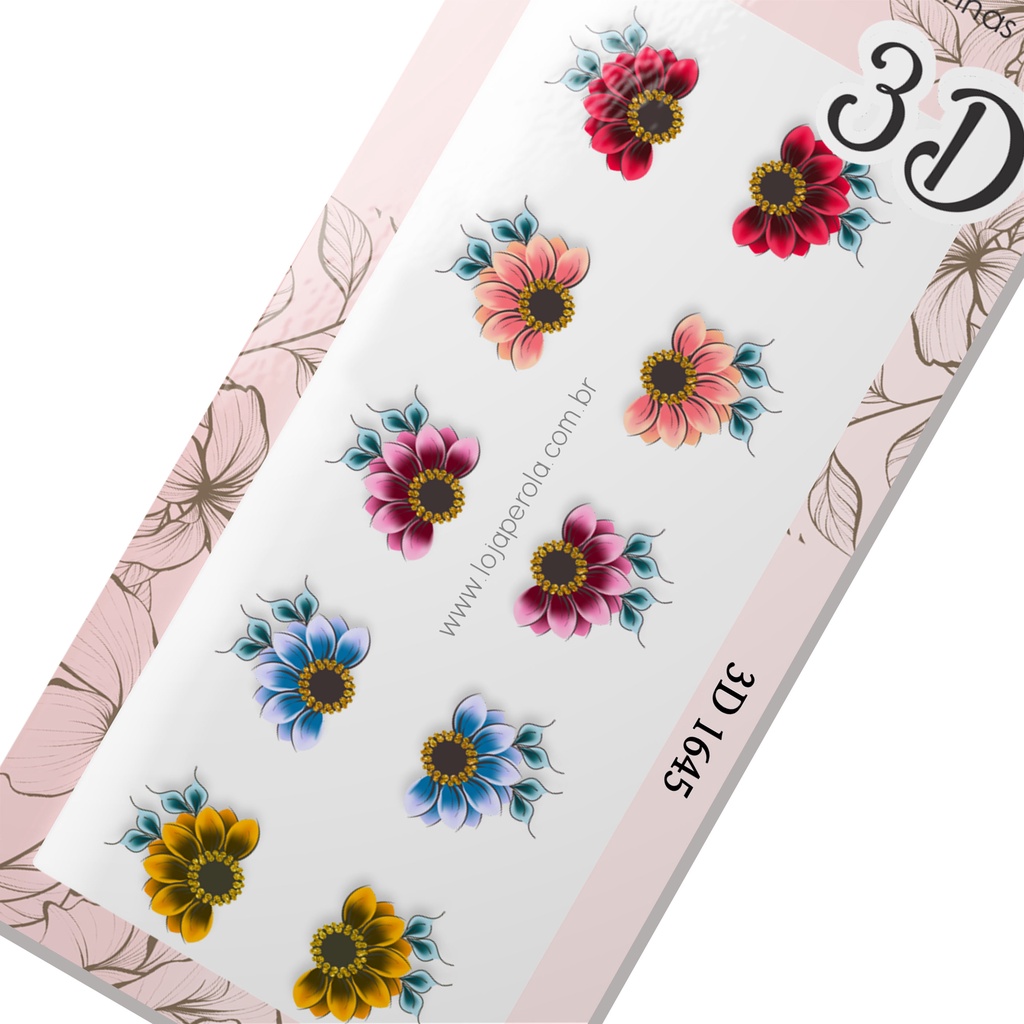 Adesivo 3D de Unhas-Girassol várias cores-3D 1645