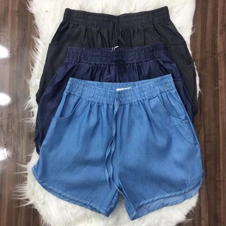 Short Shorts Feminino Jeans Fino Liso Cintura Elástico Bolsos Verão Importado