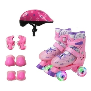 Patins Roller 4 rodas Ajustável c/ Leds + Kit proteção