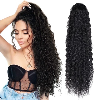Extensão De Cabelo Encaracolado Longo De 32 Polegadas De Rabo De Cavalo Sintético Resistente Ao Calor Clip De Arrasto Instantâneo , Adequado Para Mulheres Pretas