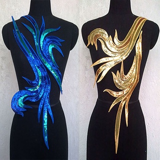 Bordado Blue Gold Trim Applique Sequins Patch Costurar Acessórios